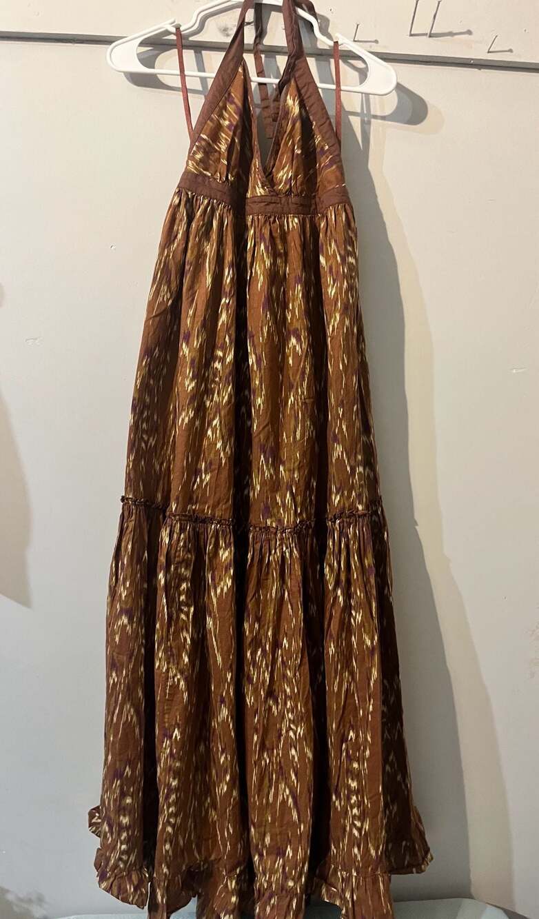 Moda International Brown Ikat Print Cotton Halter Maxi Dress 010-001